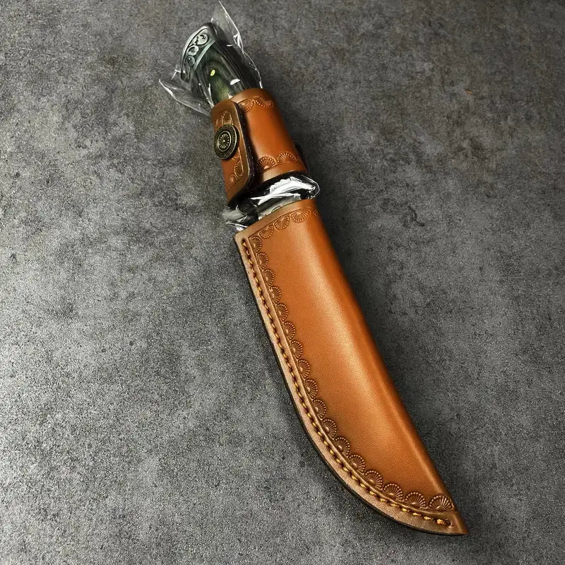 Coltello da caccia in acciaio di Damasco forgiato a mano | Coltello a codolo intero