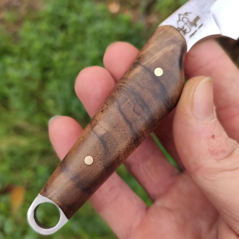 Wharncliffe EDC nož s fiksnom oštricom i kožnom futrolom od Sleipner čelika i turskog oraha,